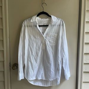 White 1/2 button-up, long sleeved shirt; Size: Medium